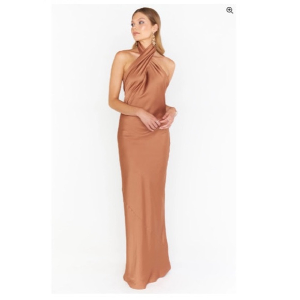 Show Me Your Mumu Jasmine Halter Maxi Dress Copper Luxe Satin - XS Unaltered